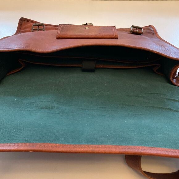 Cognac Leather Briefcase Messinger Bag Satchel Crossbody Laptopcase - Picture 9 of 12